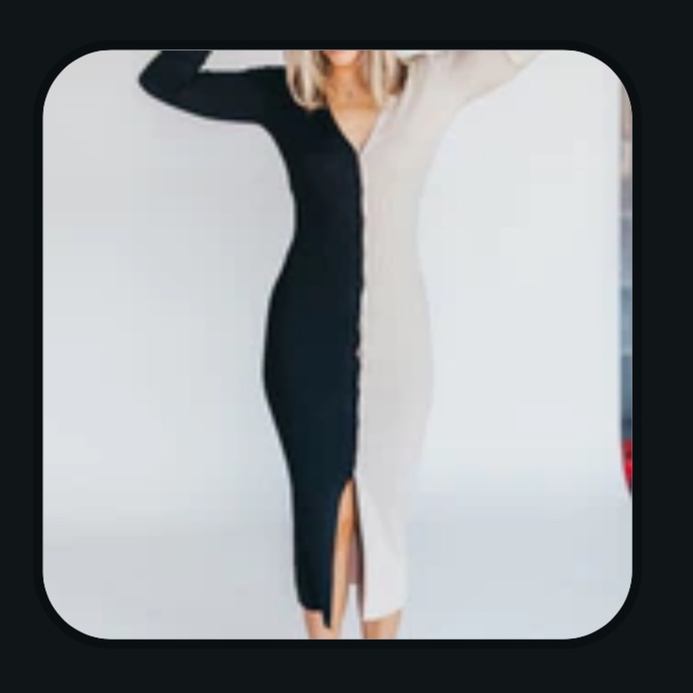 NWOT Worth collective (boutique) Button Down Color Block Dress - Black/Taupe × 1